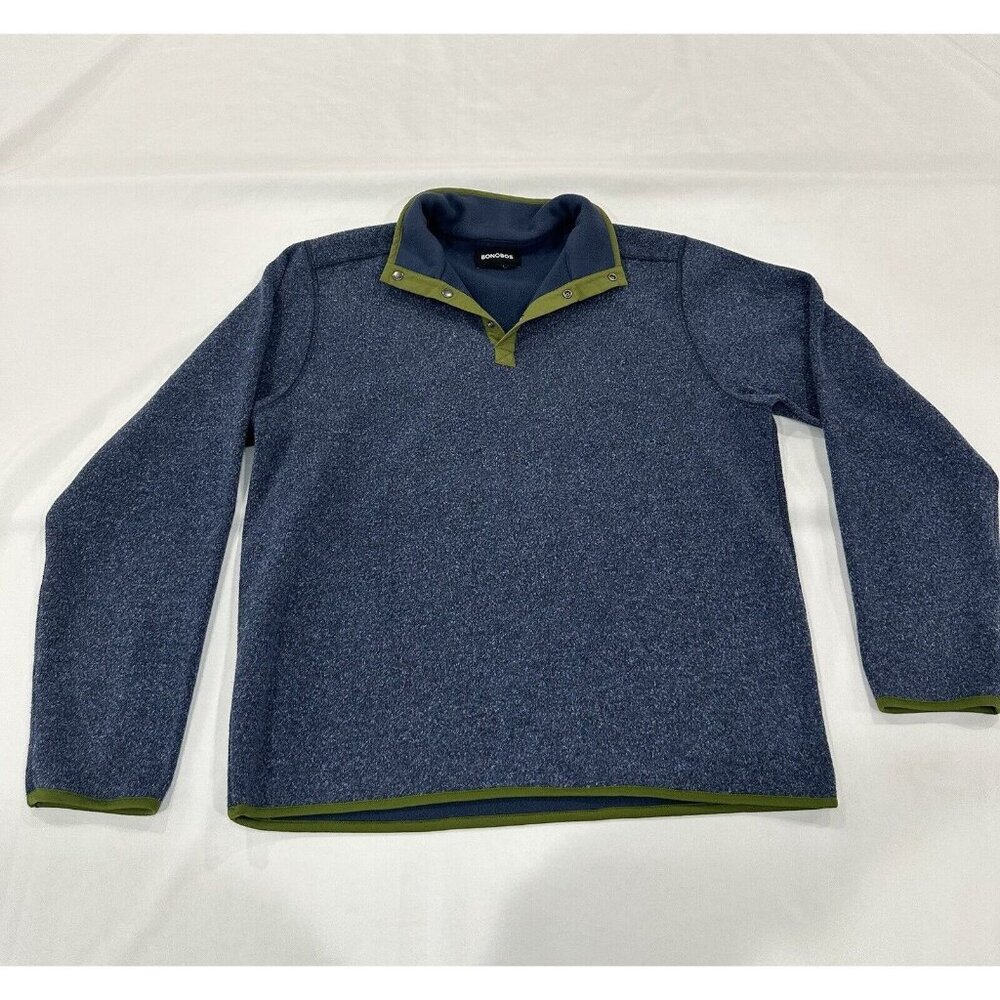 Bonobos Sweater Men's Large Slim Fit Navy Blue/Green Lining 1/4 SnapsLong Sleeve